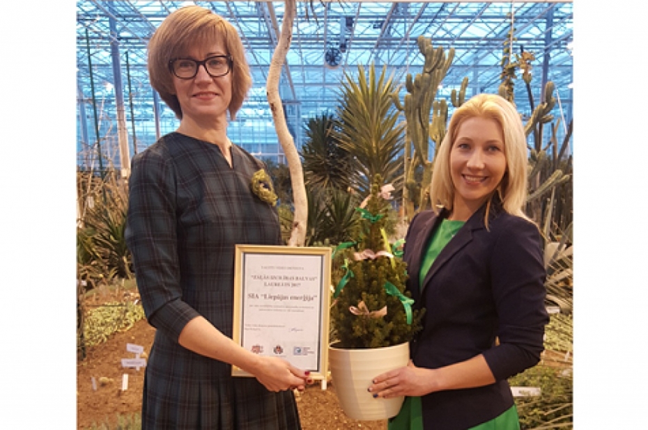 "Liepājas enerģija" iegūst "Zaļās izcilības balvu"