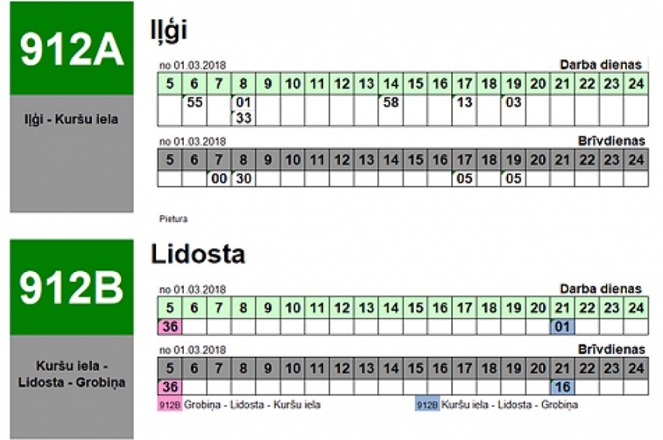 Gaidāmas izmaiņas 912.maršruta autobusu kustības sarakstā