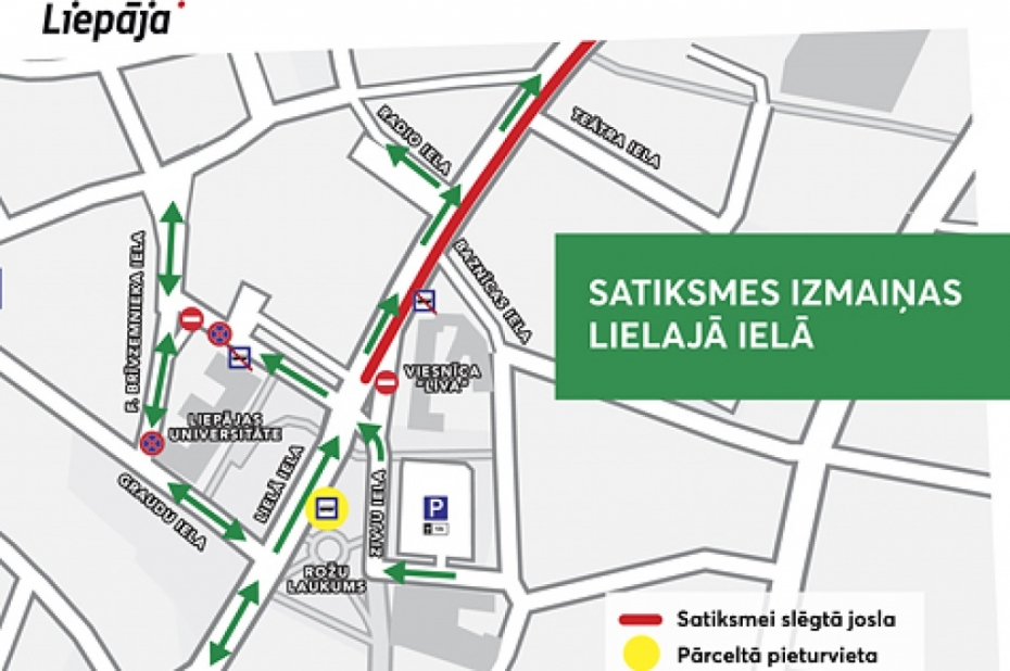 Lielās ielas posmā būs satiksmes organizācijas izmaiņas