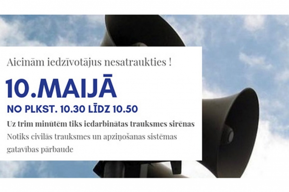 VUGD 10.maijā veiks trauksmes sirēnu pārbaudi
