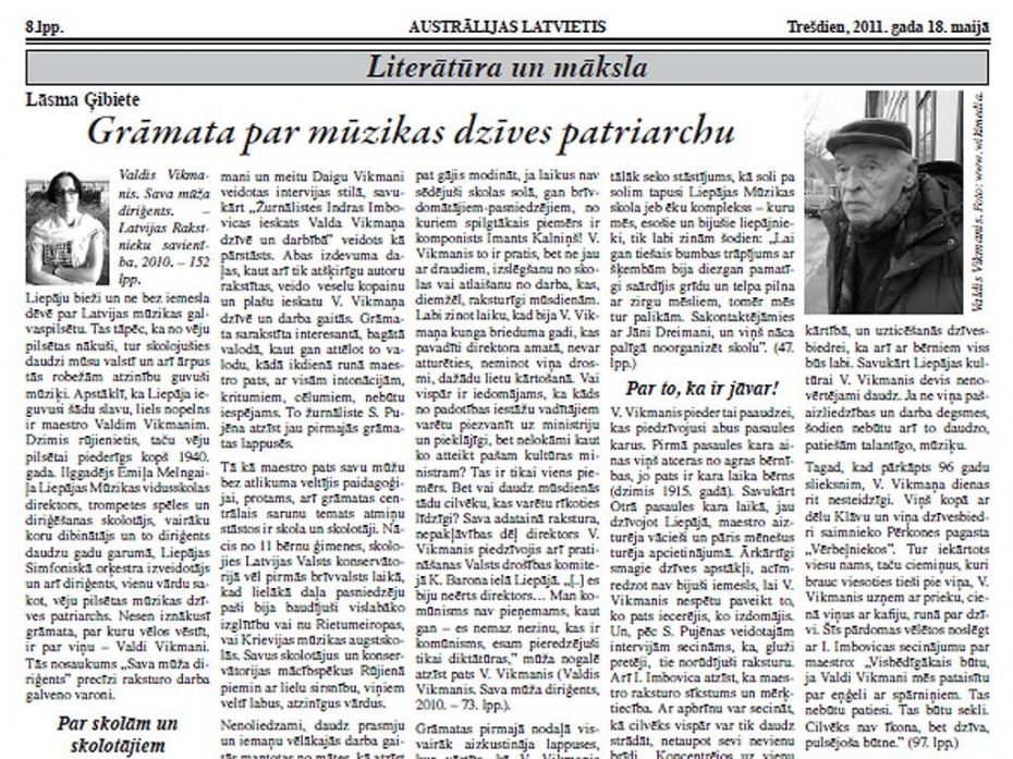 Austrālijas latviešiem par Valdi Vikmani