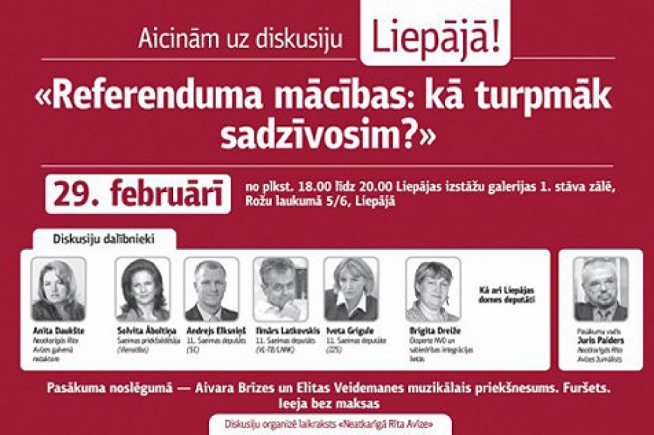 Diskusiju par referendumu apmeklē vairāk nekā simts liepājnieku