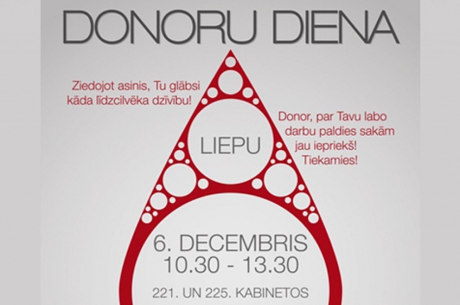 Donoru dienā universitātē aicina ziedot asinis