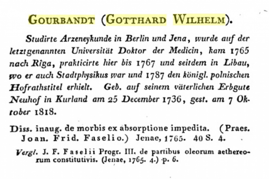 Pirms 195 gadiem miris ārsts Vilhelms Gothards Gourbants