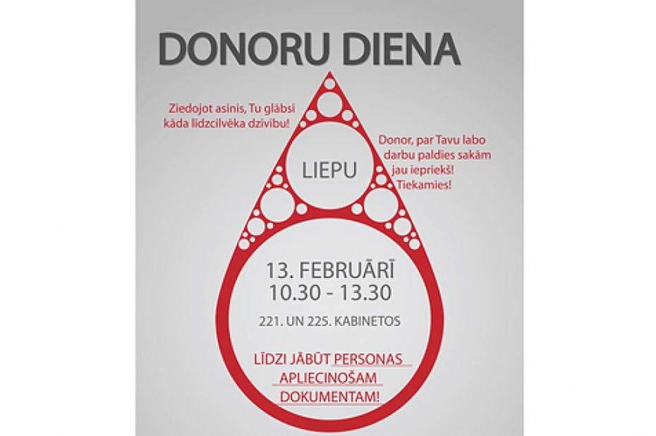 Liepājas Universitātē donoru dienā aicina ziedot asinis
