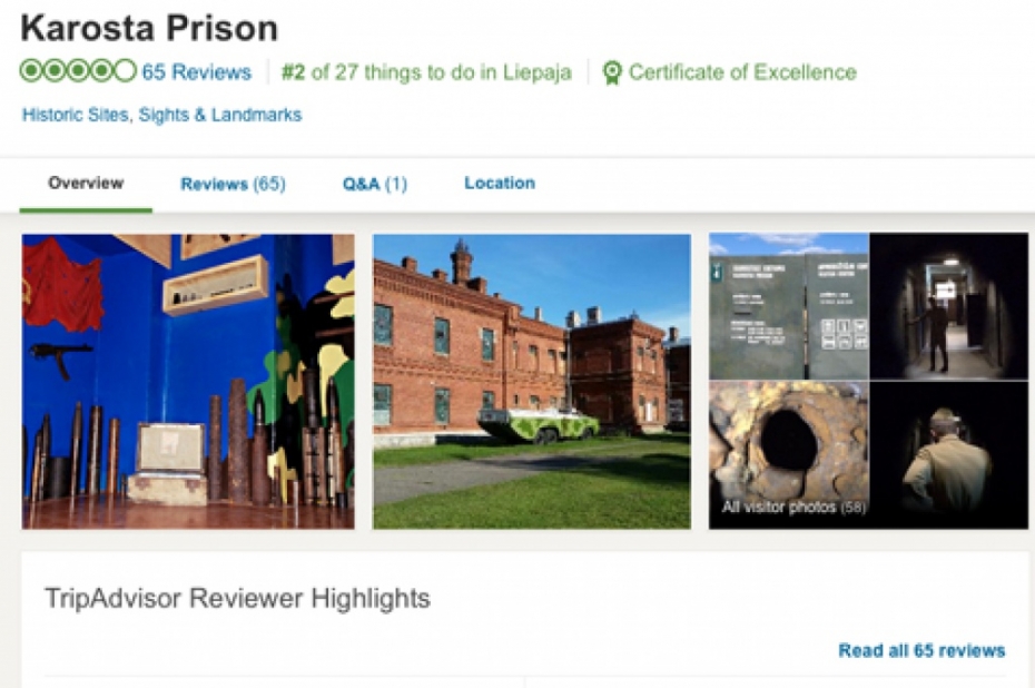 Karostas cietums saņēmis "TripAdvisor" kvalitātes sertifikātu