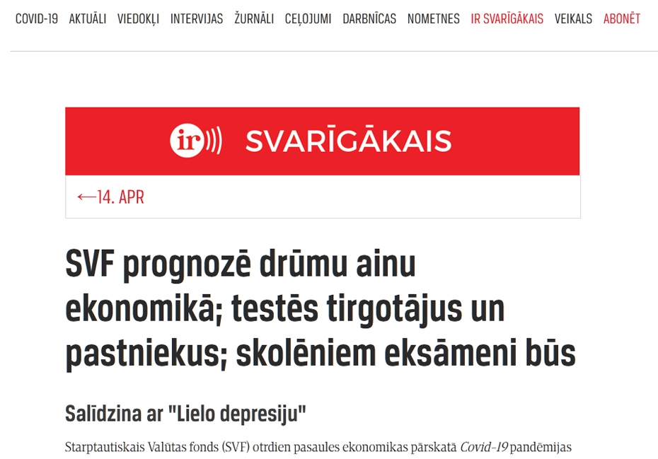 Ir.lv: SVF prognozē drūmu ainu ekonomikā; testēs tirgotājus un pastniekus; skolēniem eksāmeni būs