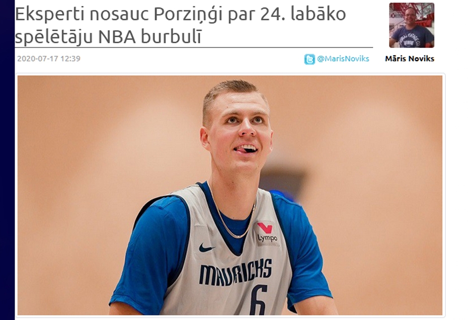Sportacentrs.com: Porziņģis nosaukts par 24. labāko NBA spēlētāju