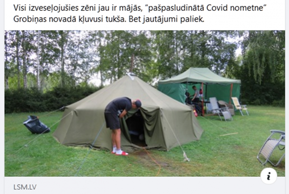 "Covid-19" pārslimo mājas pagalmā iekārtotajā brezenta teltī