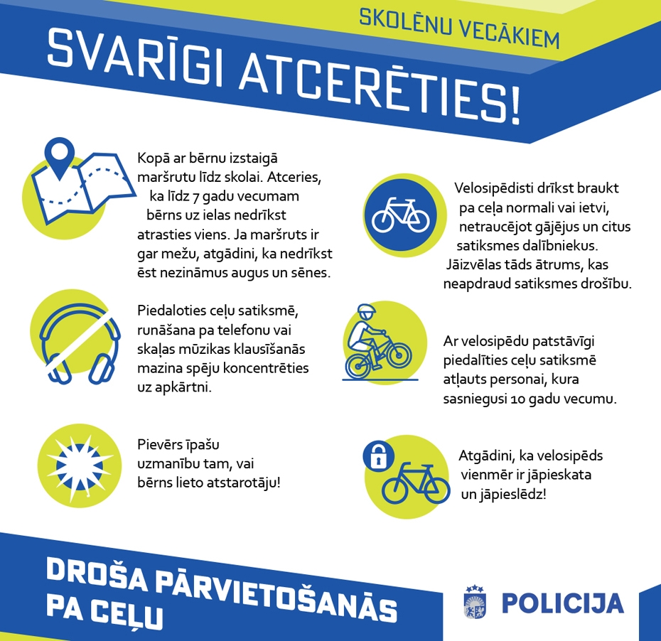 Sākoties mācību gadam, policija aicina pārrunāt drošības padomus