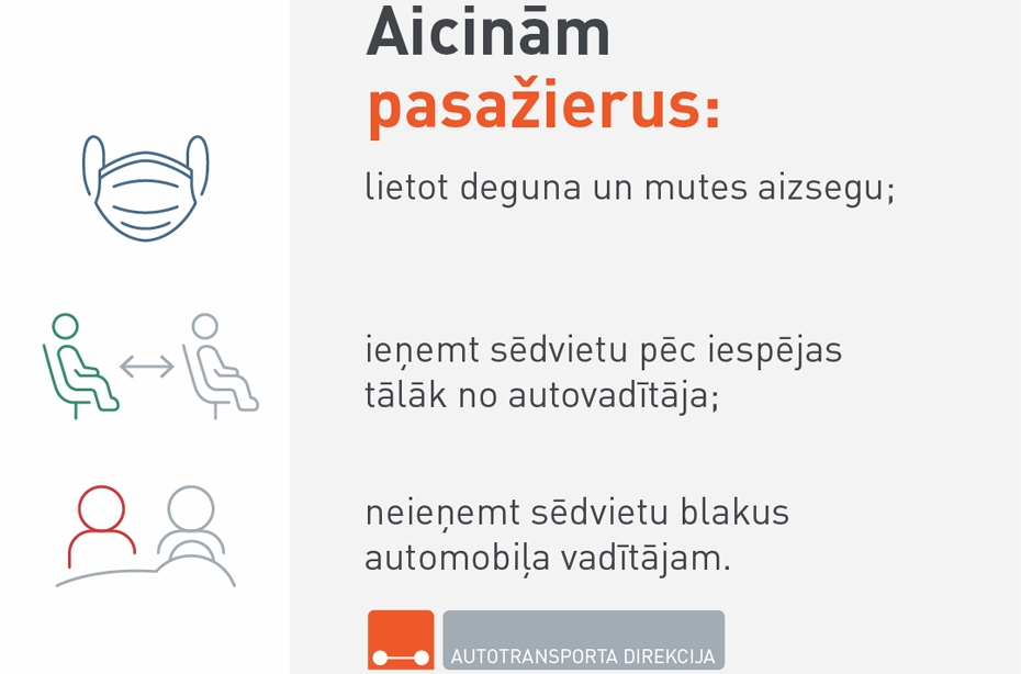 Deguna un mutes aizsegs jālieto gan taksometru pasažieriem, gan vadītājiem