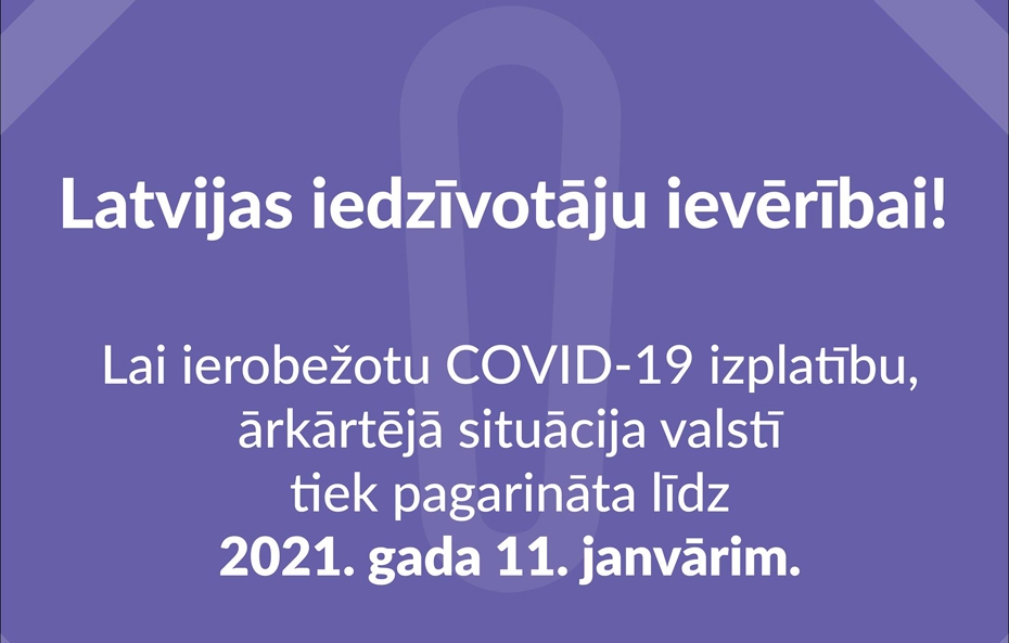 Ārkārtējo situāciju pagarina līdz 11.janvārim, sejas maskas būs jāvalkā arī darbā