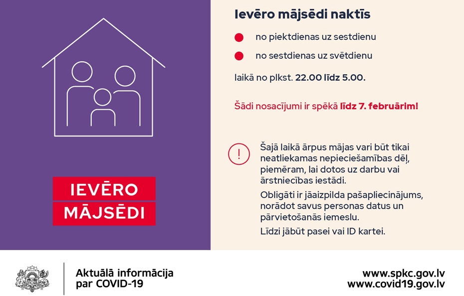 Līdzšinējie ierobežojumi būs spēkā līdz 7.februārim