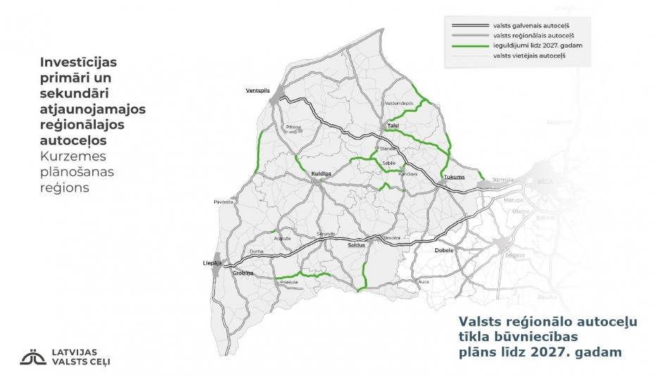 Kurzemē plāno atjaunot valsts reģionālos autoceļus vismaz 230 kilometru garumā
