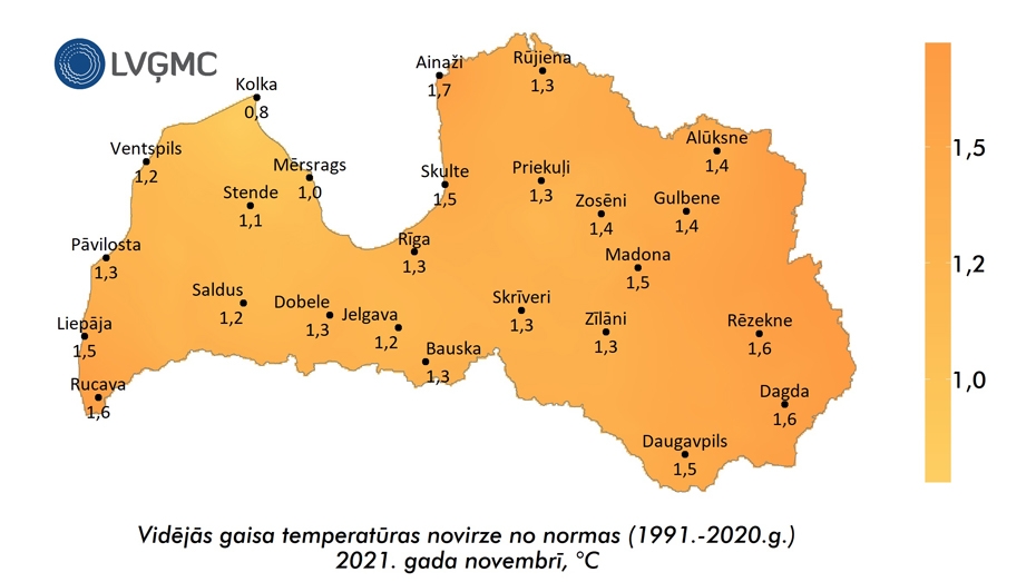 Novembris bija siltāks un mitrāks par normu, augstākā temperatūra – Liepājā
