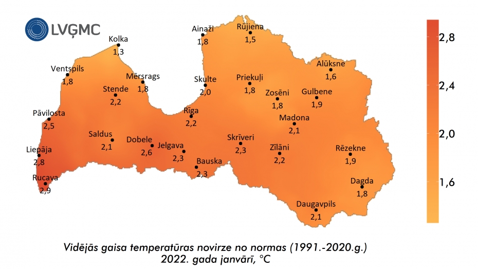 Janvāris Latvijā bijis divus grādus siltāks par normu