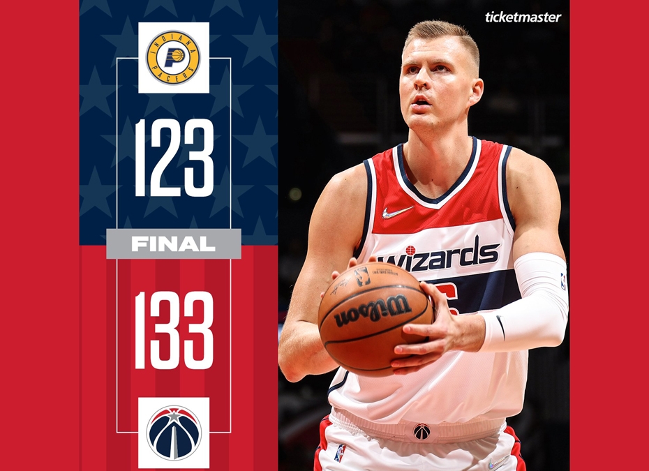  Porziņģim debijā "Wizards" rindās 25 punkti un uzvara