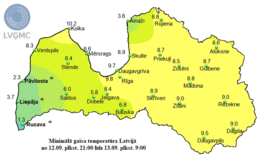 Liepājā, Rucavā un Pāvilostā pārspēts 13.septembra aukstuma rekords
