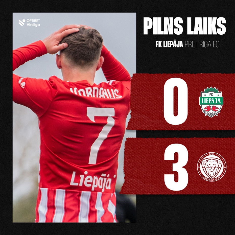 Futbola klubs "Liepāja" ar 0:3 piekāpās "Riga" vienībai