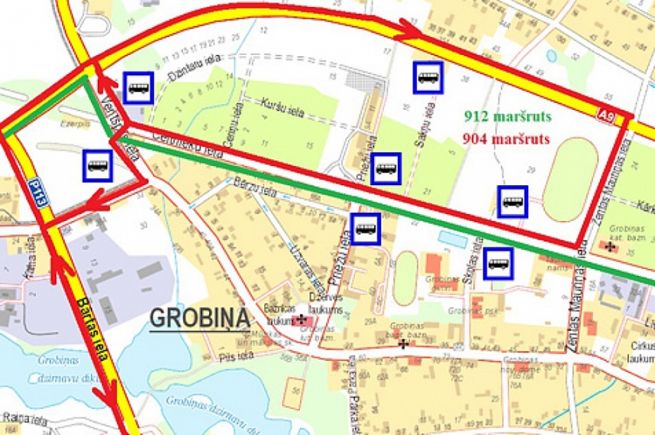 Remontu dēļ Grobiņā izmaiņas 904. un 912. autobusu maršrutā